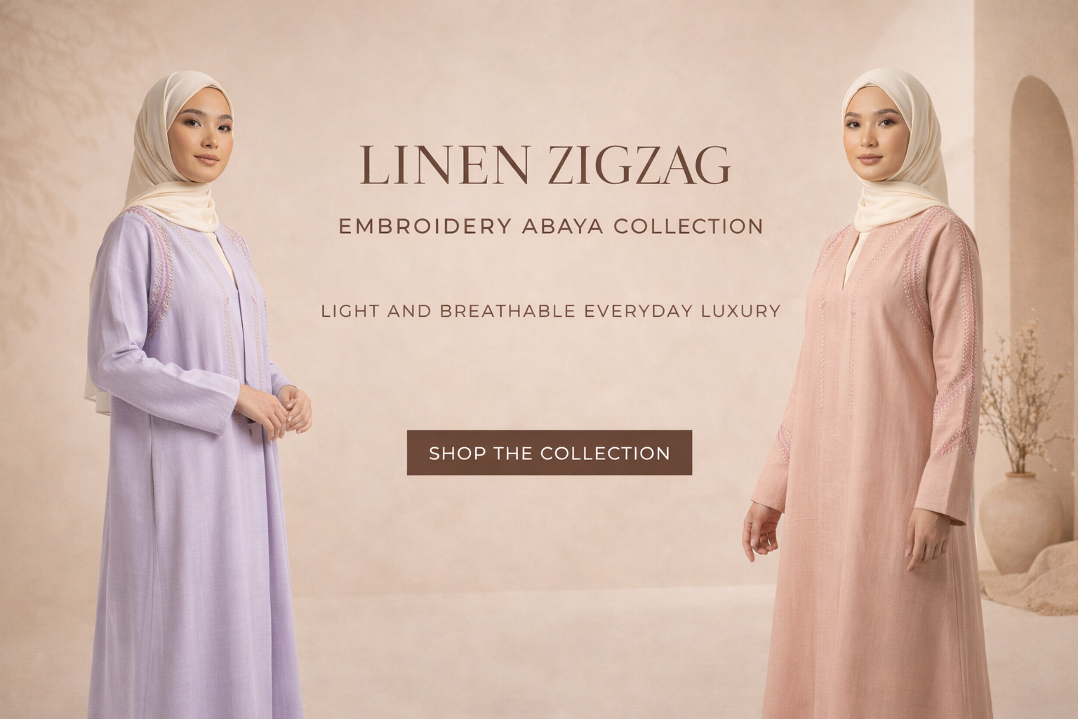 Linen Zigzag Embroidery Abayas by MarySophora featuring lightweight breathable designs with elegant detailing for everyday modest wear.