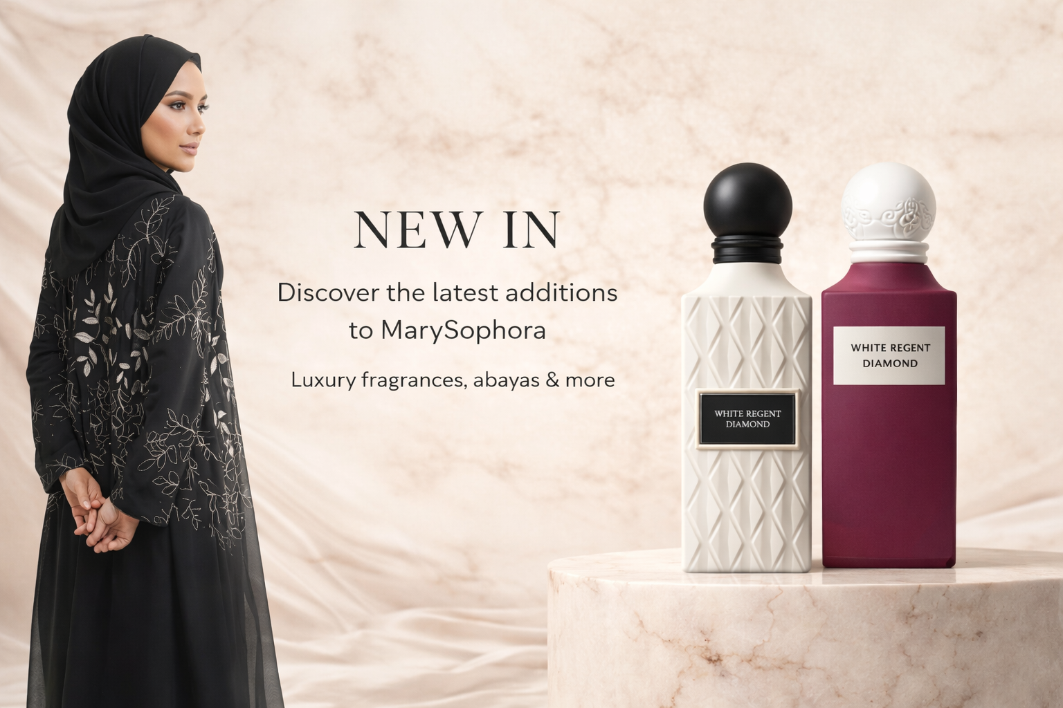 New In collection by MarySophora featuring latest arrivals across luxury abayas, perfumes, and accessories for modern modest style.