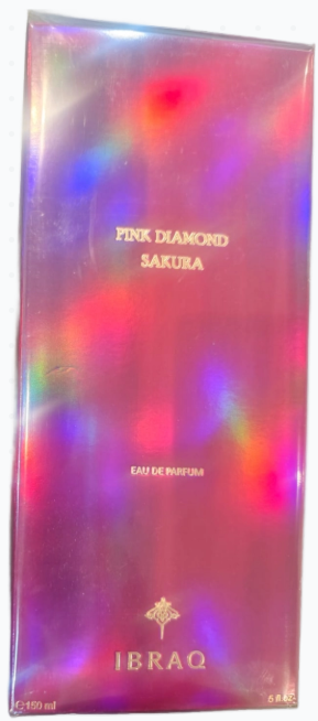 Pink Diamond Sakura perfume box front pink holographic packaging design