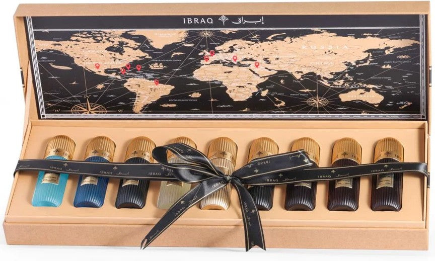 Ibraq Tobacco Collection luxury perfume gift set with ribbon presentation open box UK