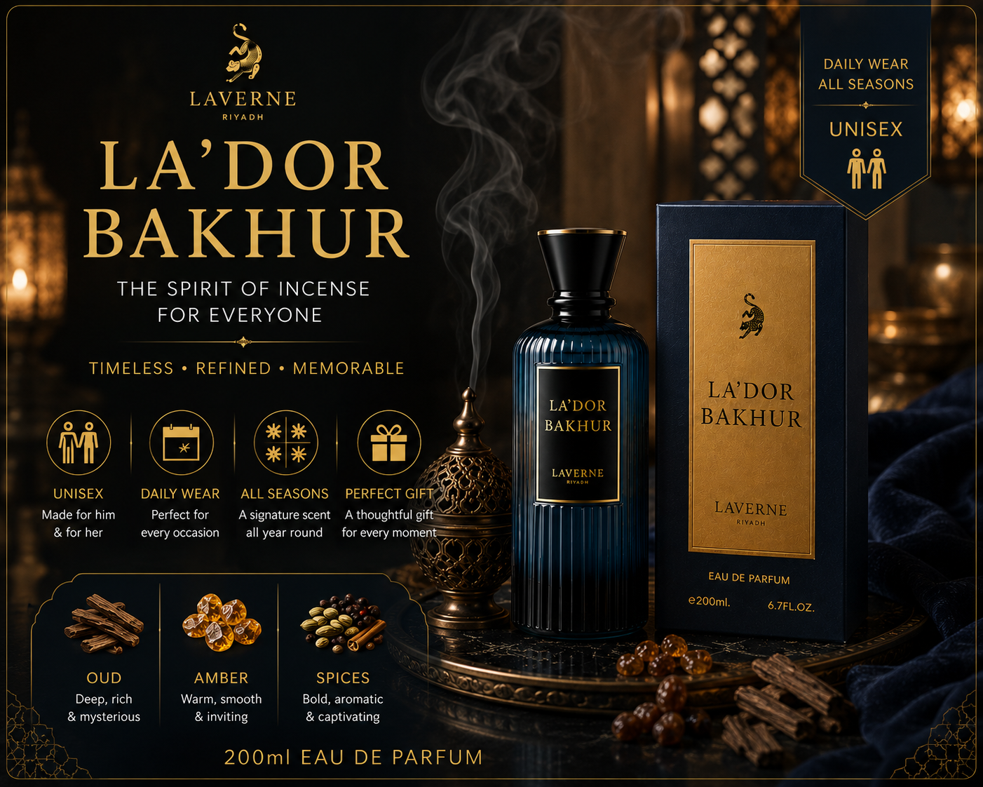 LaVerne La'Dor Bakhur 200ml unisex Eau de Parfum available from MarySophora.com