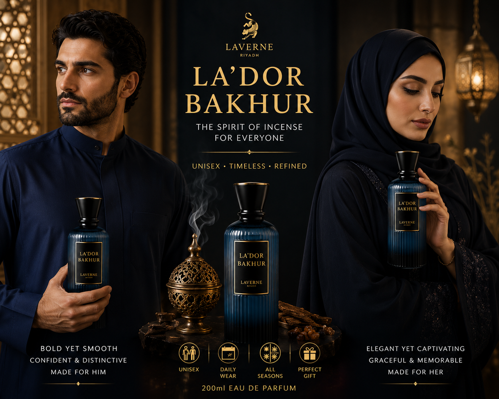 LaVerne La'Dor Bakhur 200ml unisex perfume for men and women in an elegant evening setting