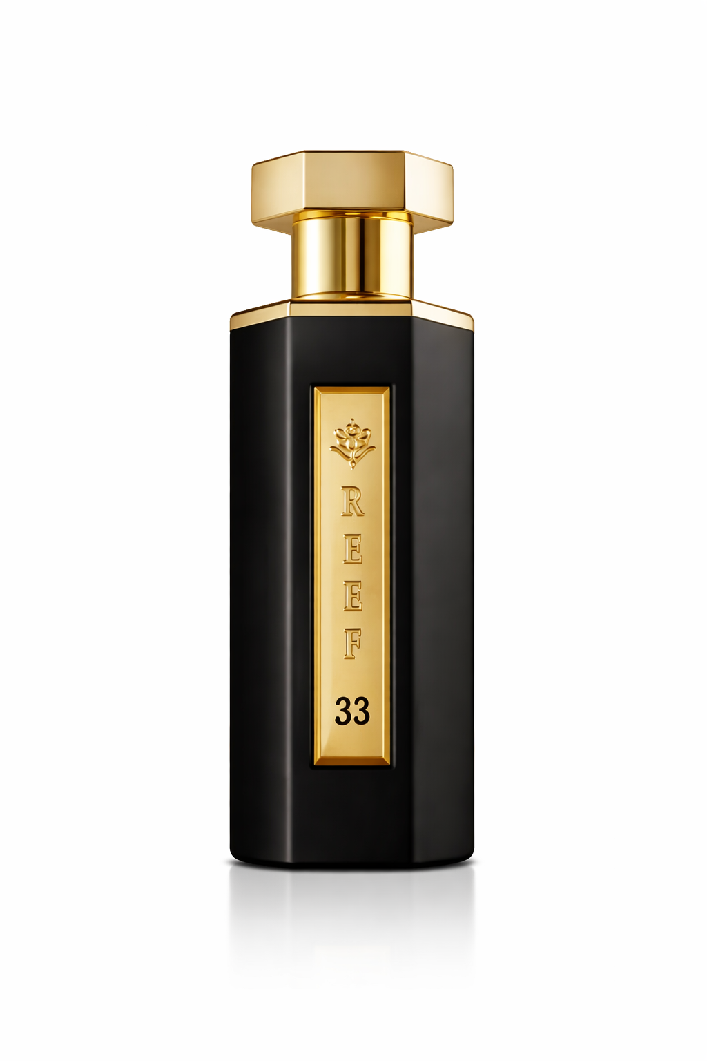 Reef 33 perfume 100ml bottle clean luxury product shot oud saffron fragrance UK by MarySophora.com